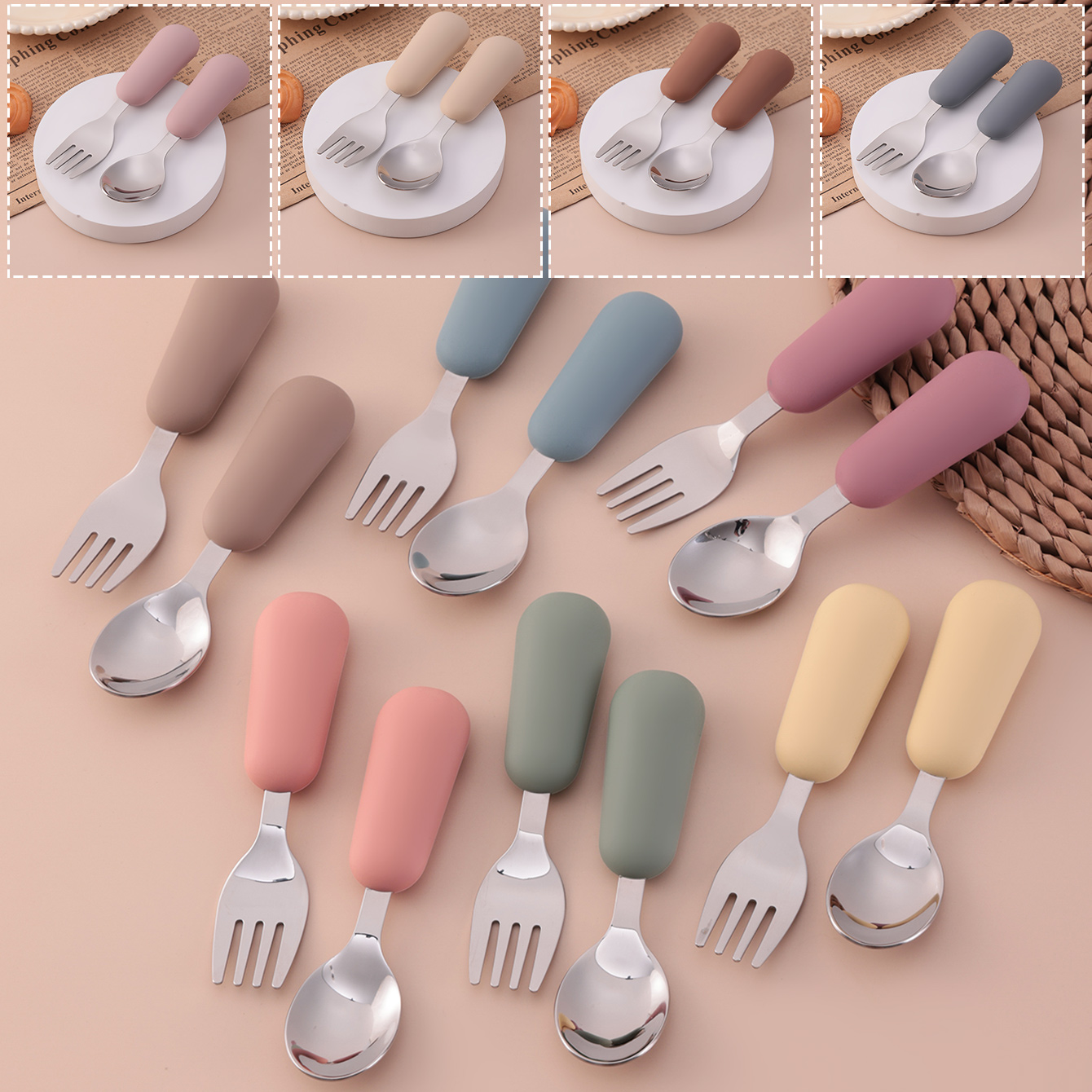 Baby Food Utensils Set - Color niños 2 uds tenedor cuchara